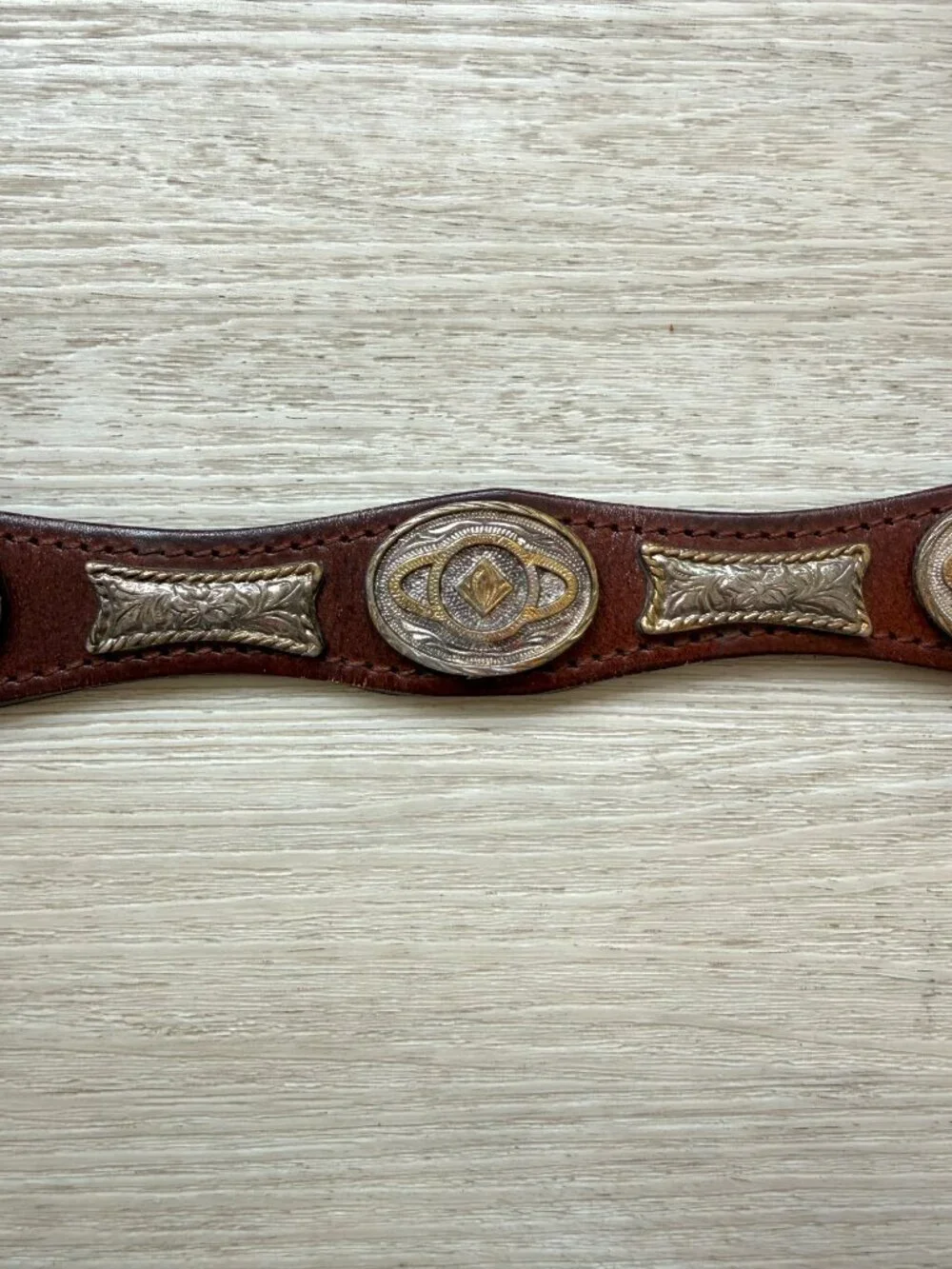 Vintage Western Leather Belt Silver Concho Tooled Brown Cowboy Size 40